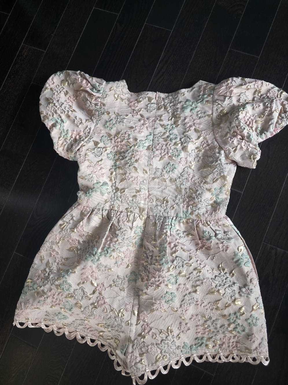 Dolls Kill Sugar Thrillz Light Pink Jacquard Floral Romper - Picture 7 of 8